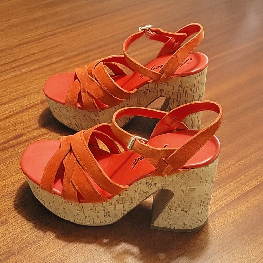 Free People Orange Wedge Sandals